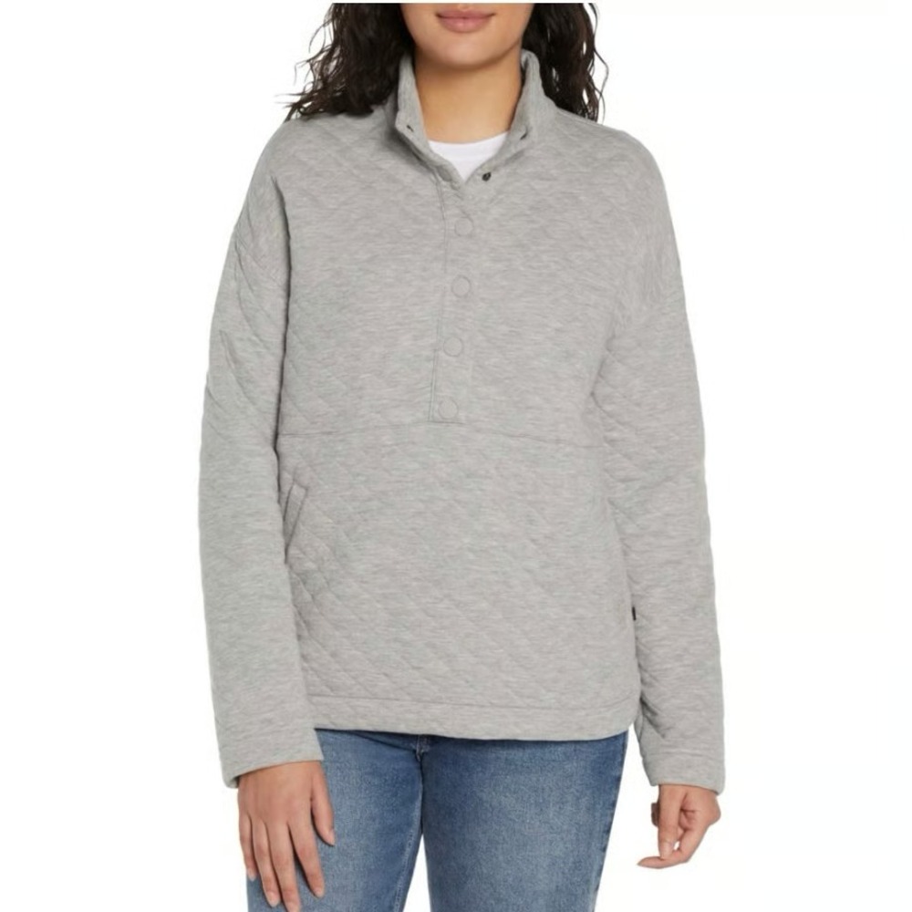 Eddie Bauer Womens Quilted Pullover Jacket Grey Small Mock Neck Snap Button